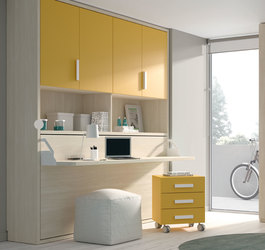 Cama abatible con mesa y cajonera