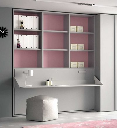 Cama abatible con mesa y librería